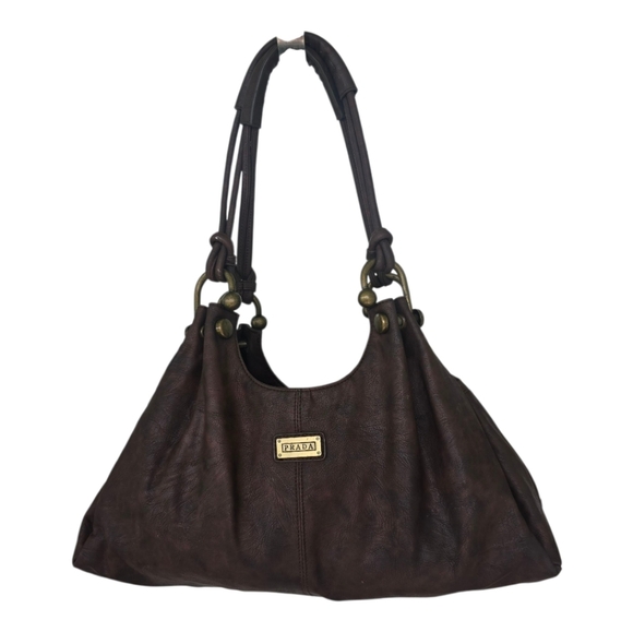 Prada Brown Shoulder HandBag Women Gold Accents - Picture 1 of 16